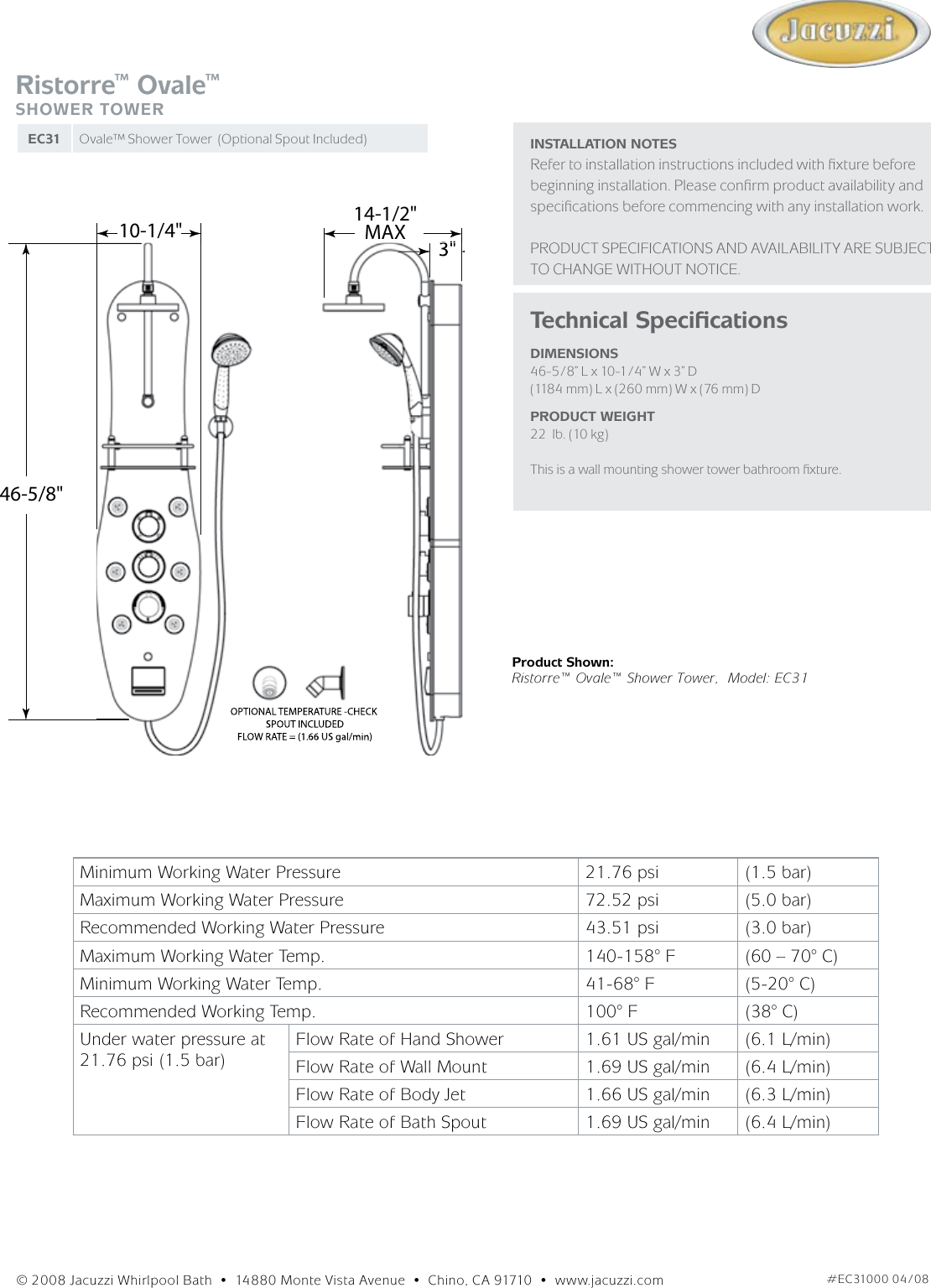 Page 2 of 2 - Jacuzzi Jacuzzi-Ristorre-Ovale-Ec31-Users-Manual-  Jacuzzi-ristorre-ovale-ec31-users-manual