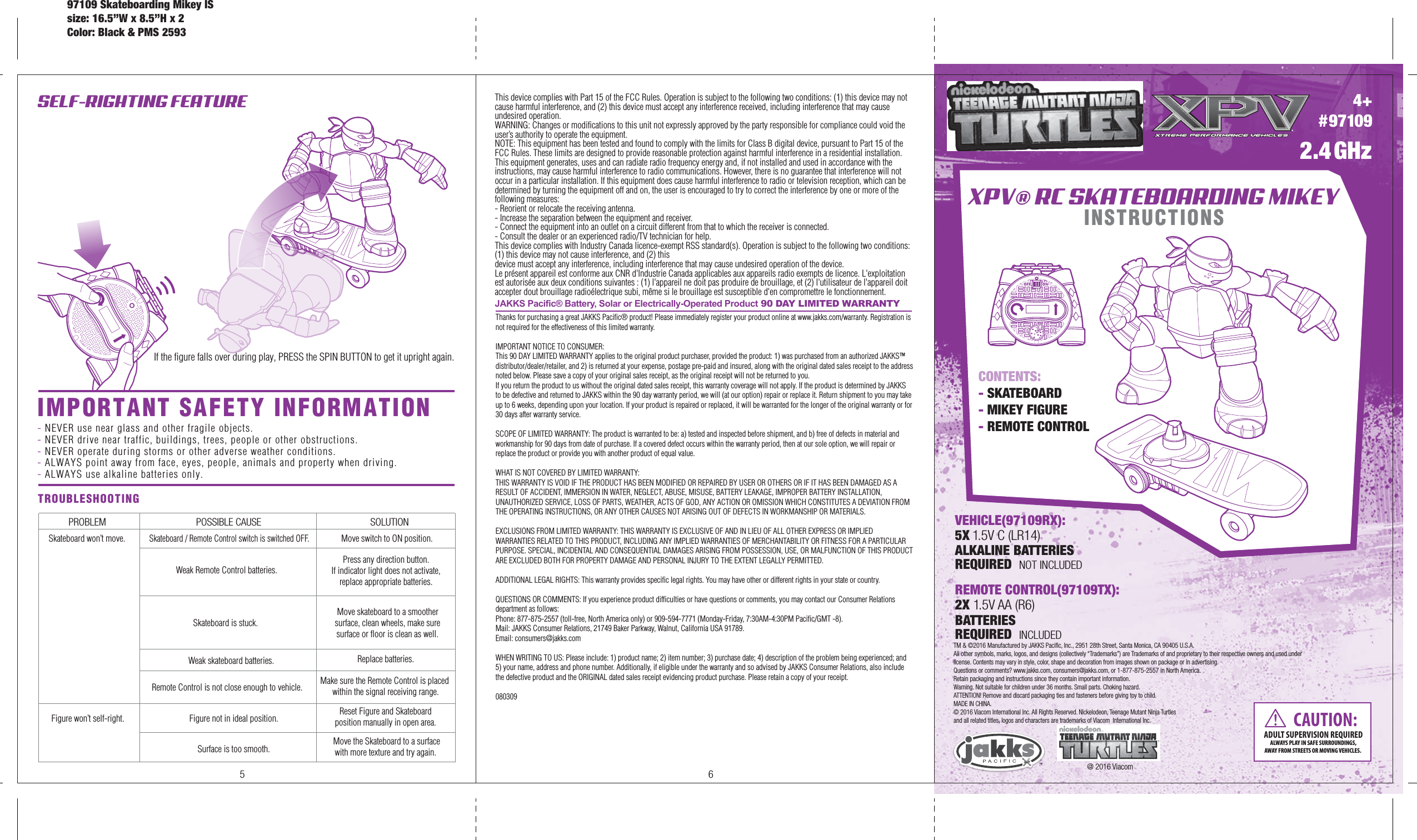 Jakks Pacific 97109TX XPV TMNT RC Skateboarding Mikey User Manual