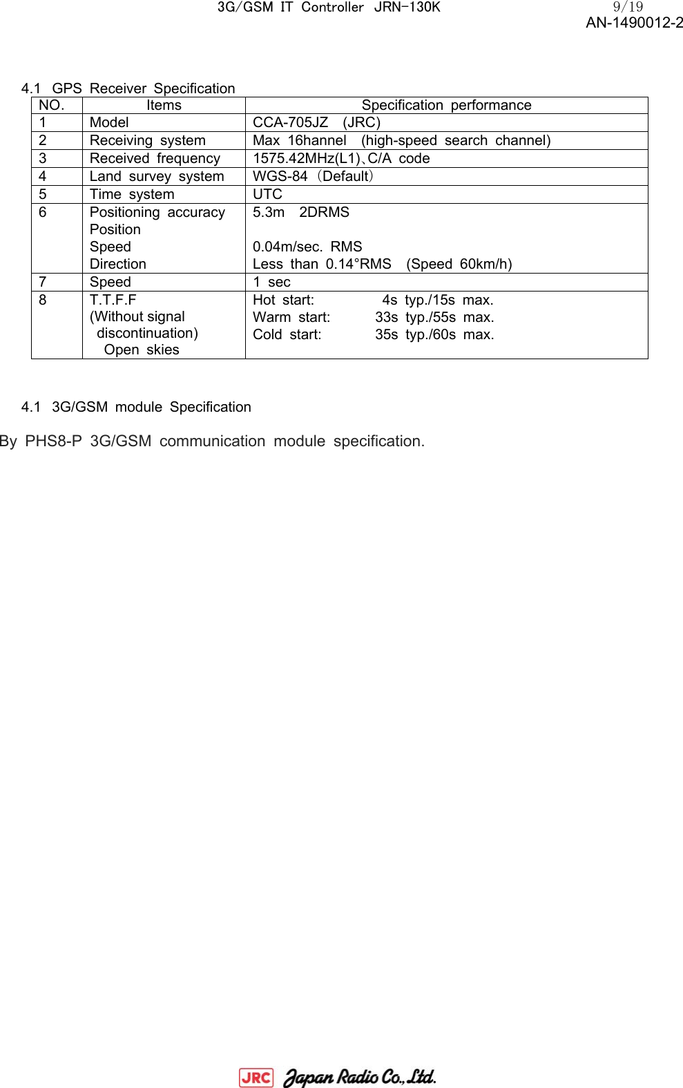Japan Radio Co JRN130K 3G/GSM IT Controller User Manual