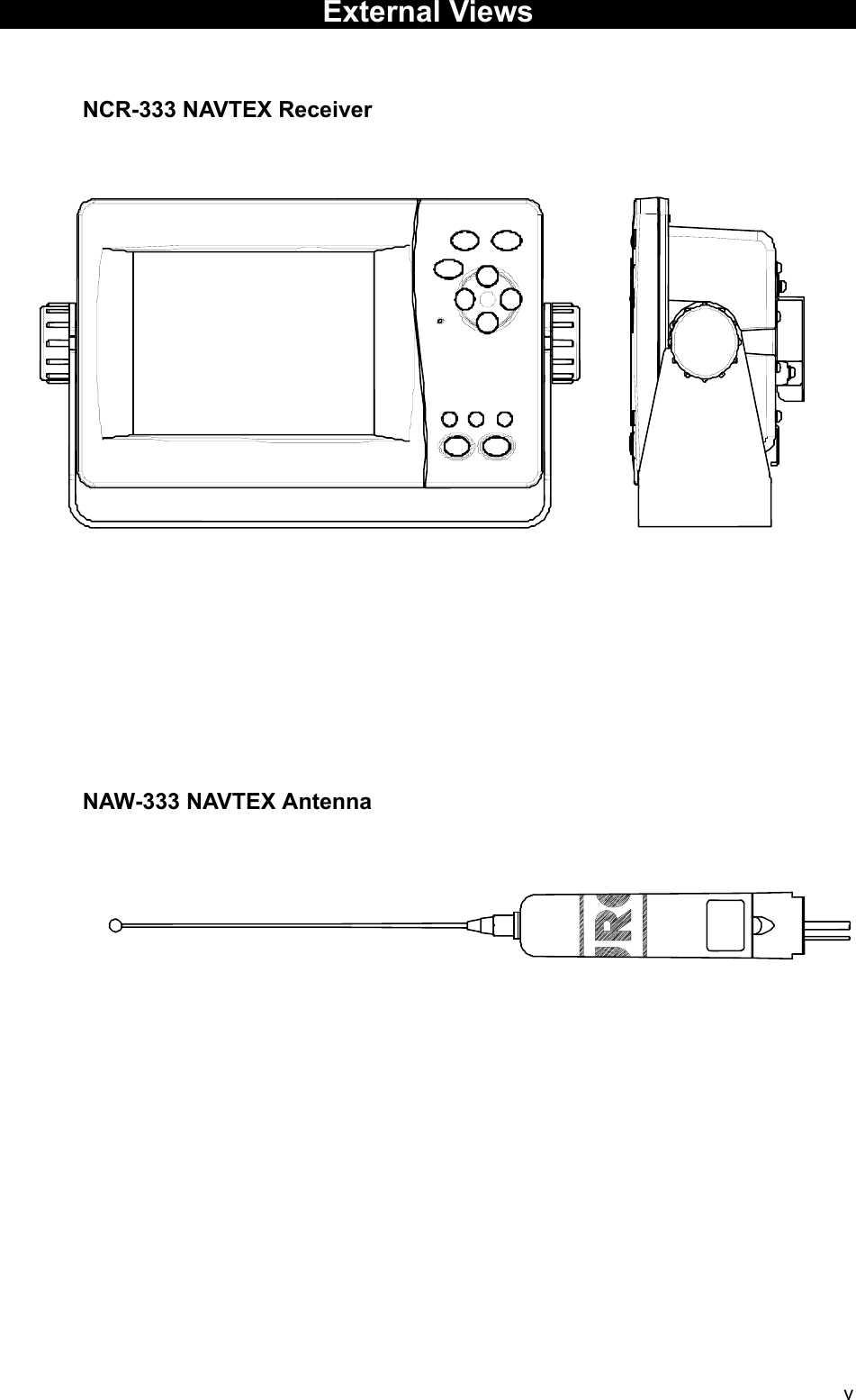 v  External Views    NCR-333 NAVTEX Receiver                             NAW-333 NAVTEX Antenna             