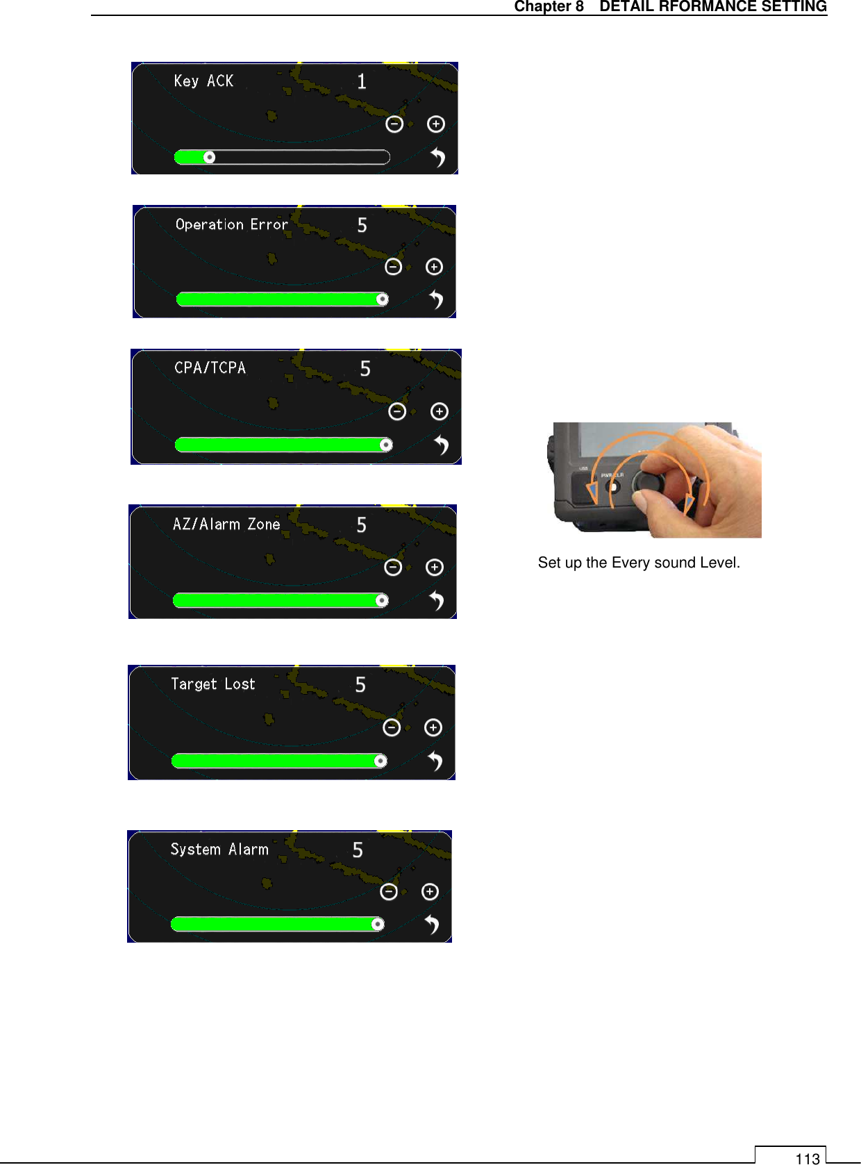   Chapter 8    DETAIL RFORMANCE SETTING 113                                     Set up the Every sound Level. 
