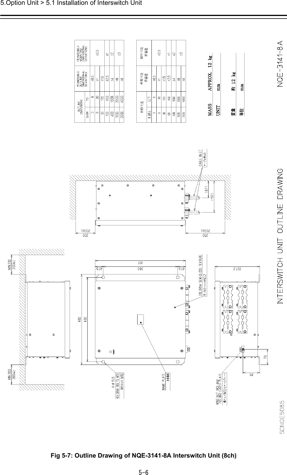 5.Option Unit &gt; 5.1 Installation of Interswitch Unit 5-6   Fig 5-7: Outline Drawing of NQE-3141-8A Interswitch Unit (8ch) 