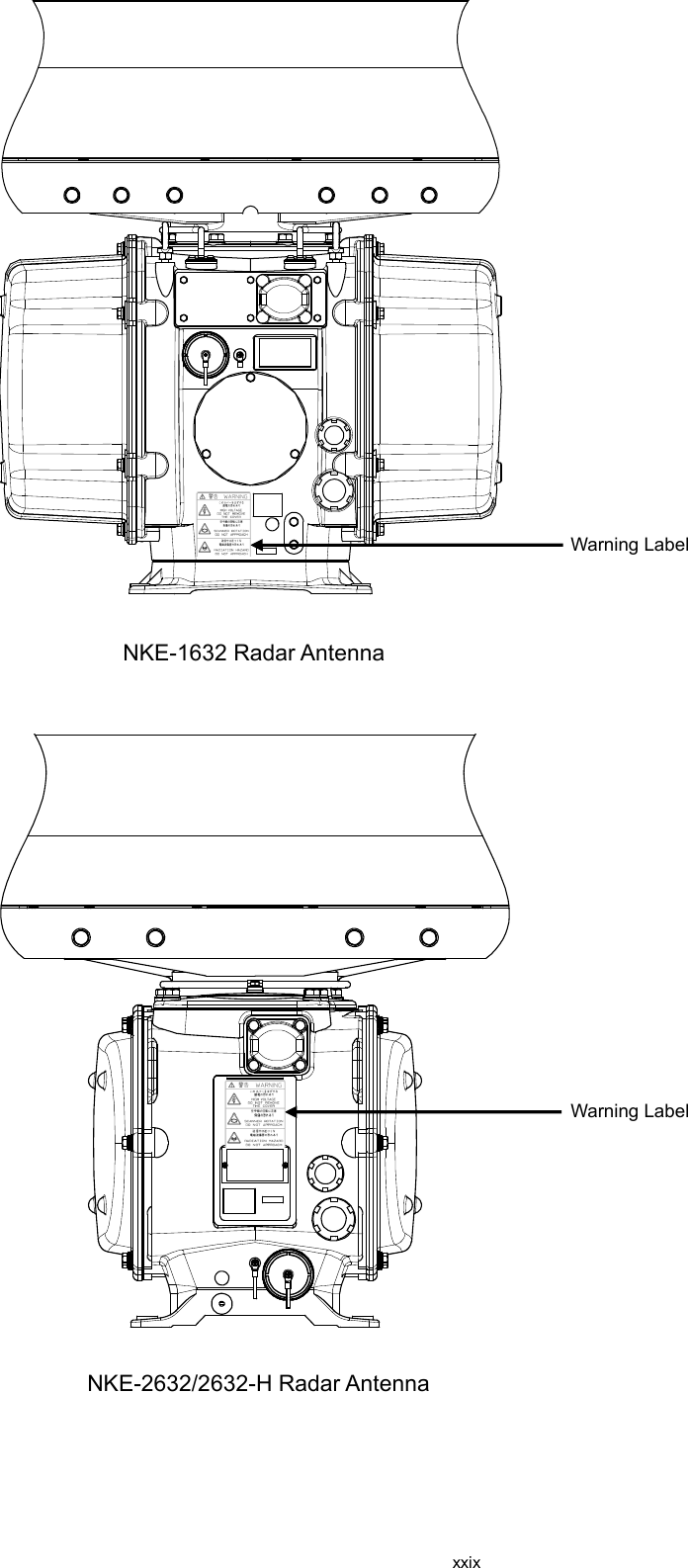  xxix          Warning Label NKE-1632 Radar Antenna Warning Label  NKE-2632/2632-H Radar Antenna 