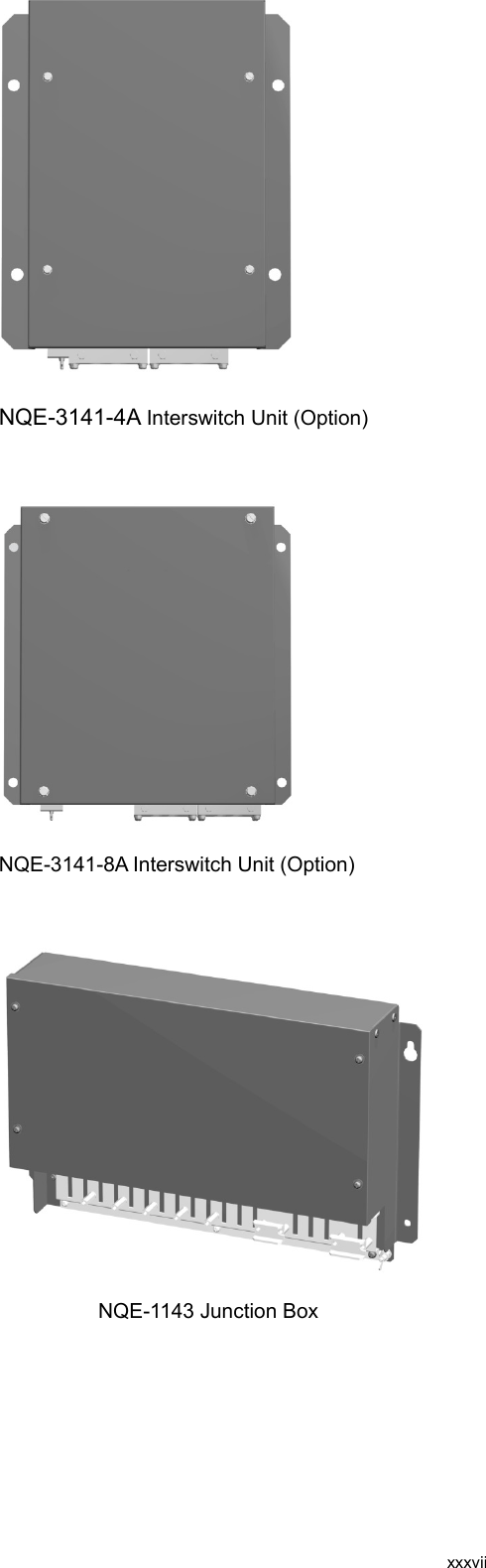  xxxvii   NQE-3141-4A Interswitch Unit (Option)     NQE-3141-8A Interswitch Unit (Option)      NQE-1143 Junction Box  