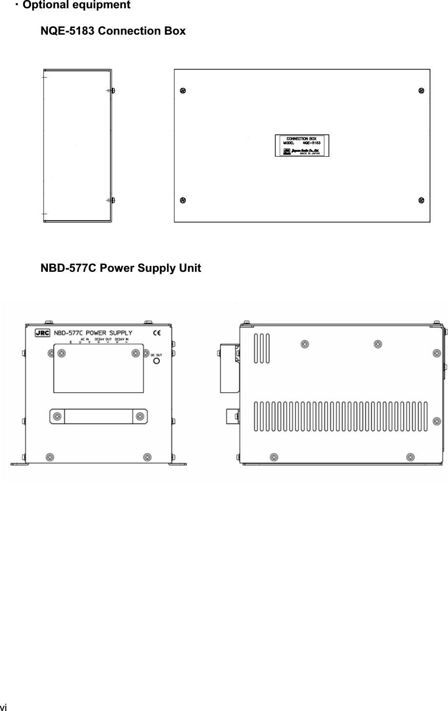 vi  ࡮Optional equipment  NQE-5183 Connection Box                  NBD-577C Power Supply Unit                