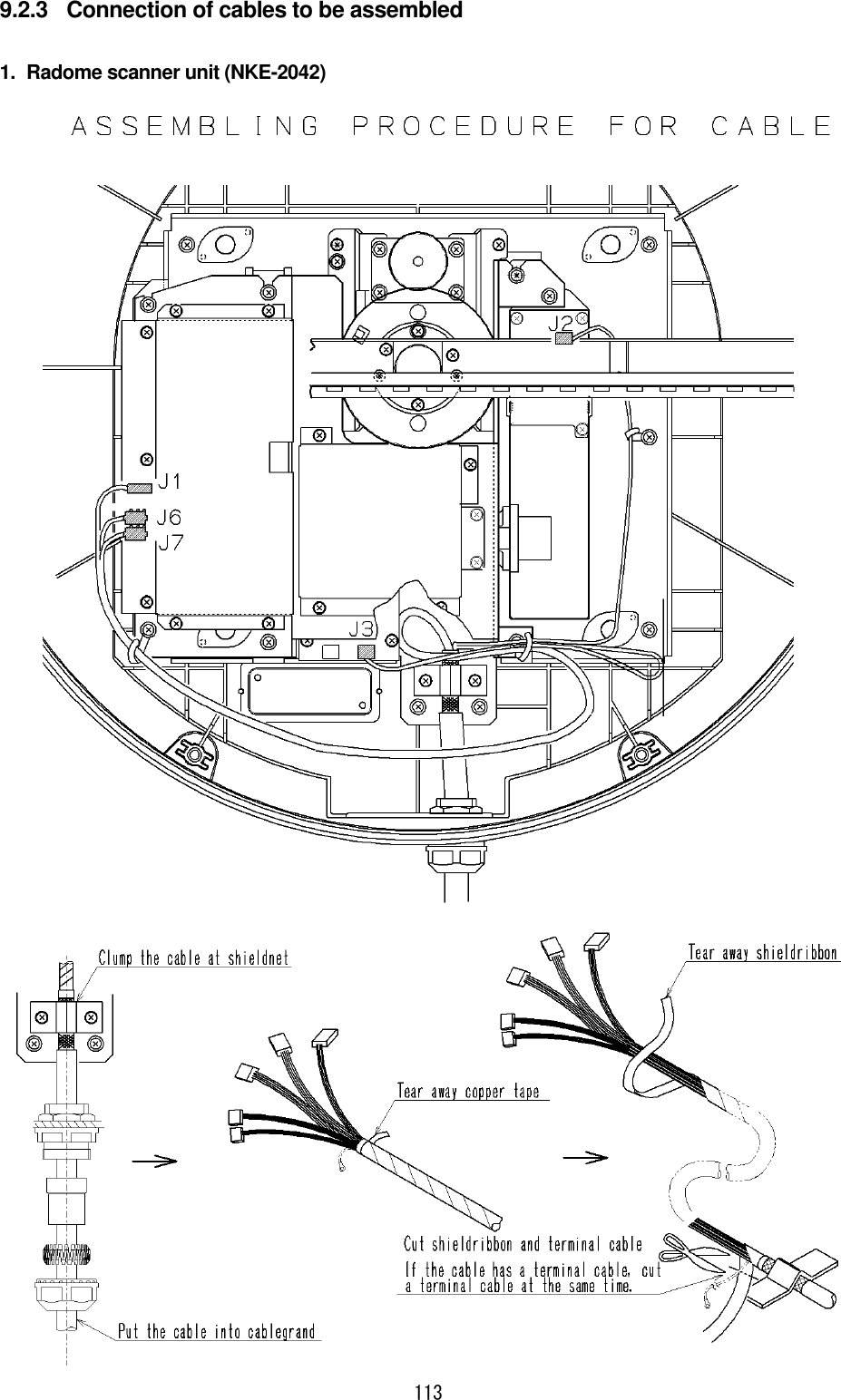 113 9.2.3  Connection of cables to be assembled 1.  Radome scanner unit (NKE-2042)  