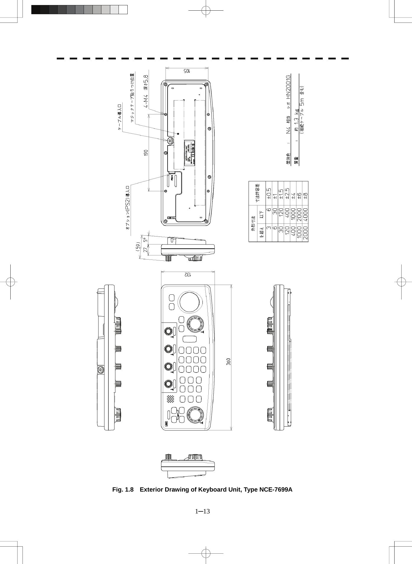  1─13   Fig. 1.8    Exterior Drawing of Keyboard Unit, Type NCE-7699A 