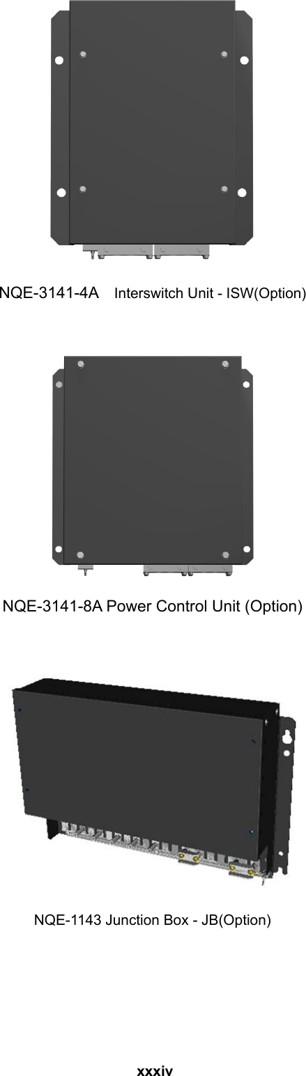 xxxiv    NQE-3141-4A  Interswitch Unit - ISW(Option)     NQE-3141-8A Power Control Unit (Option)     NQE-1143 Junction Box - JB(Option) 