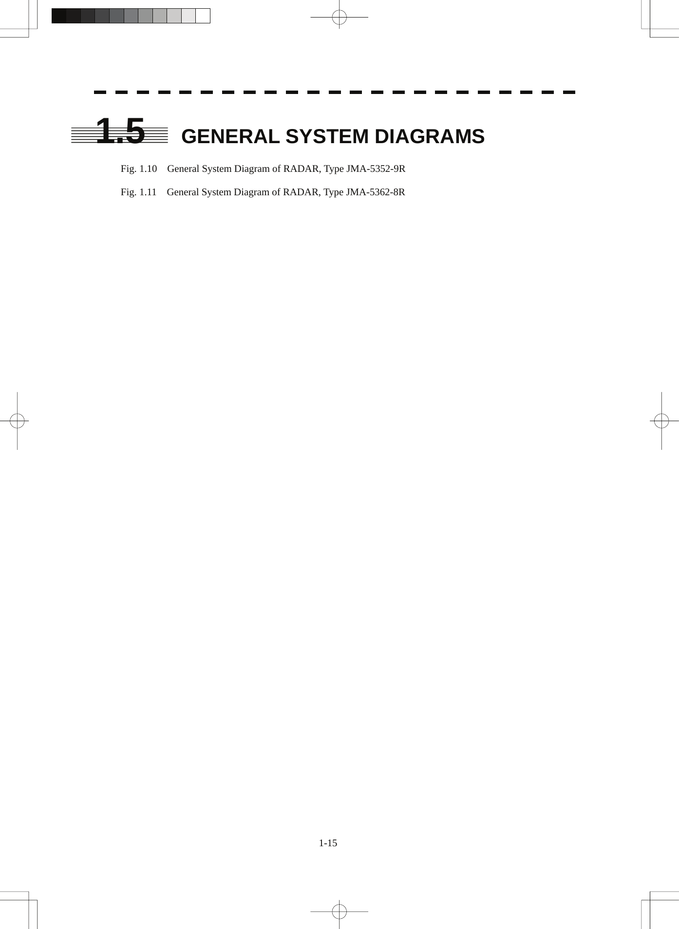  1-15 1.5  GENERAL SYSTEM DIAGRAMS  Fig. 1.10    General System Diagram of RADAR, Type JMA-5352-9R  Fig. 1.11    General System Diagram of RADAR, Type JMA-5362-8R  