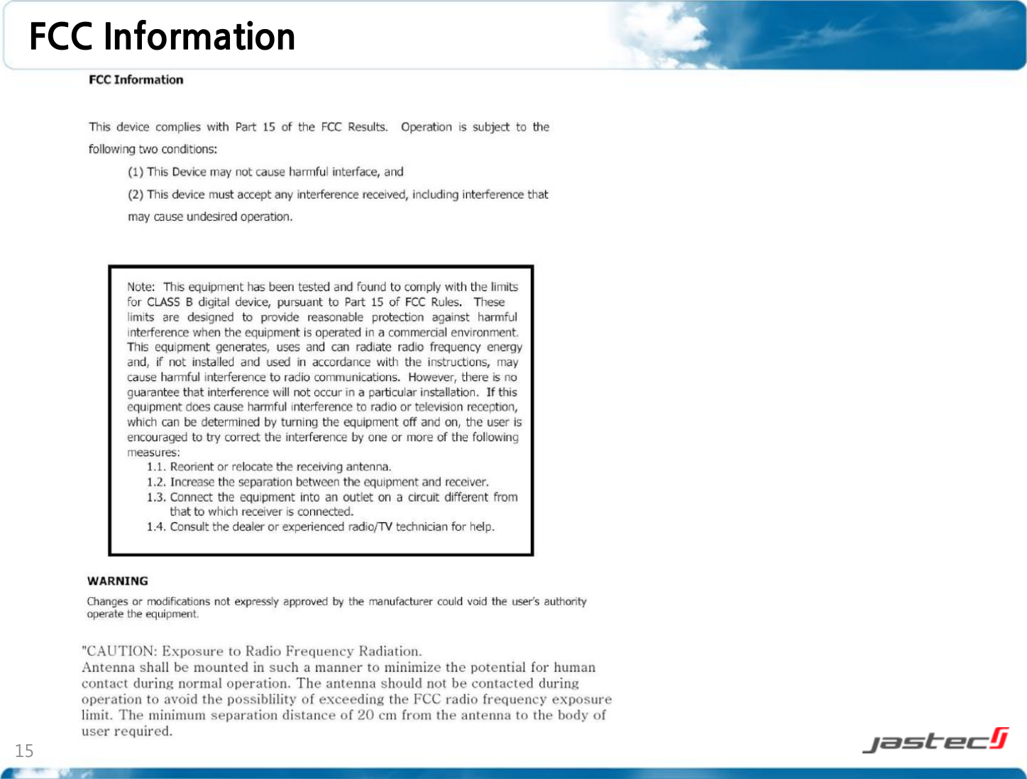 FCC Information 15 