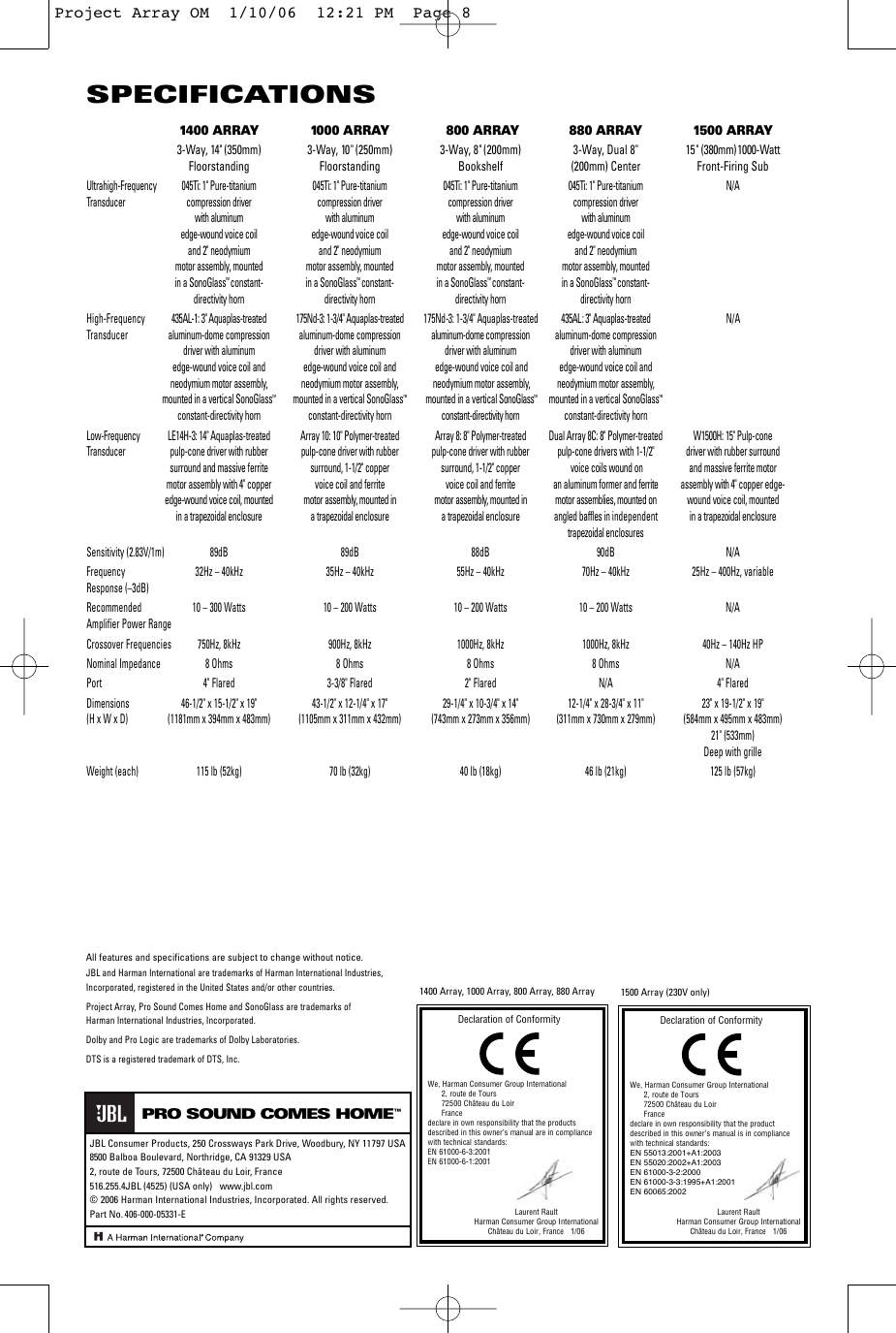 Page 12 of 12 - Jbl Jbl-1000-Array-Users-Manual- Perfect Array OM  Jbl-1000-array-users-manual