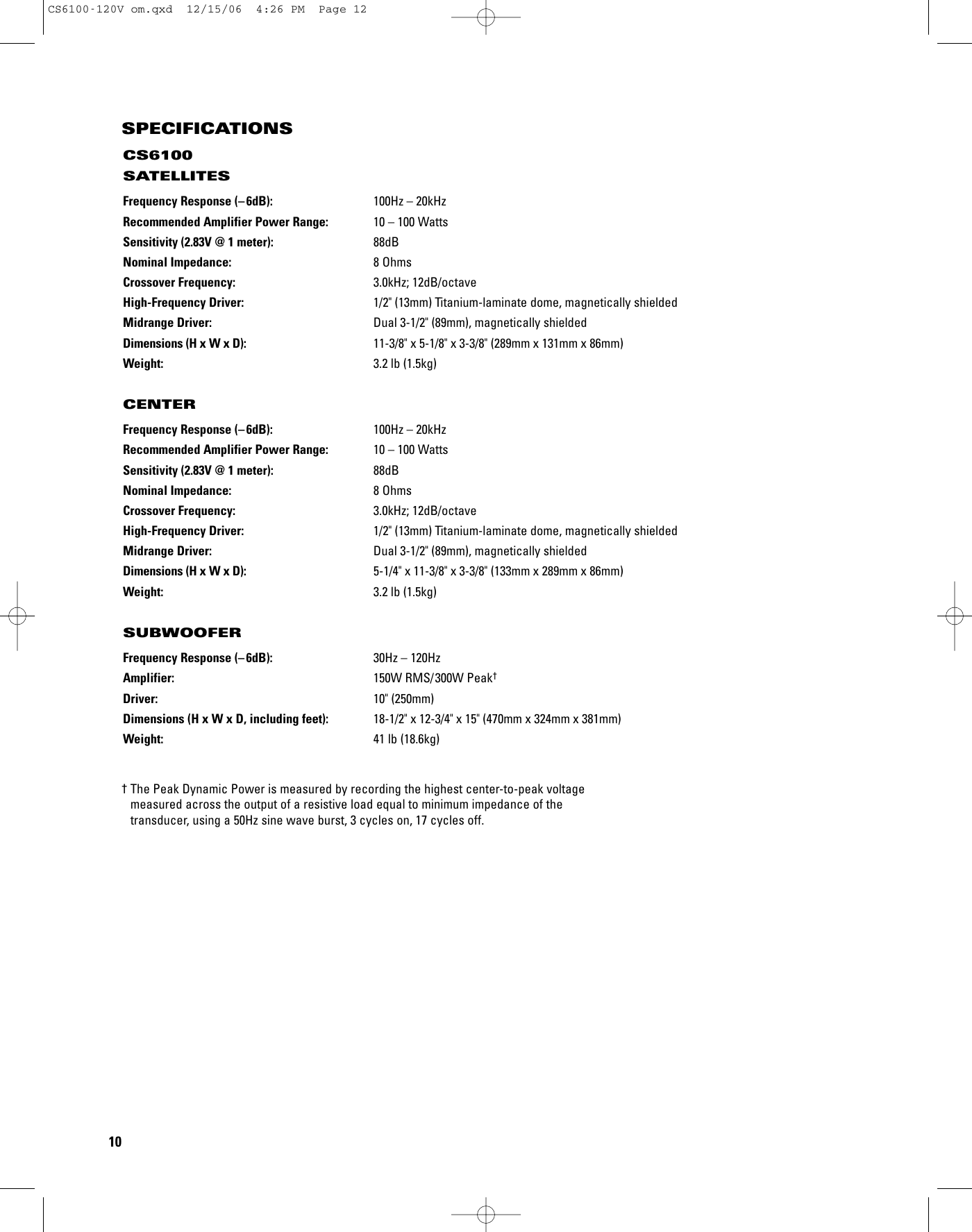 Page 10 of 12 - Jbl Jbl-Cs6100-Users-Manual-  Jbl-cs6100-users-manual