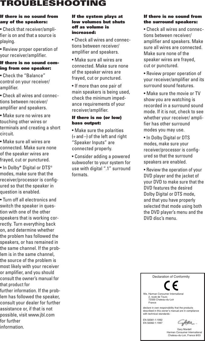 Page 3 of 4 - Jbl Jbl-E60-Users-Manual-  Jbl-e60-users-manual