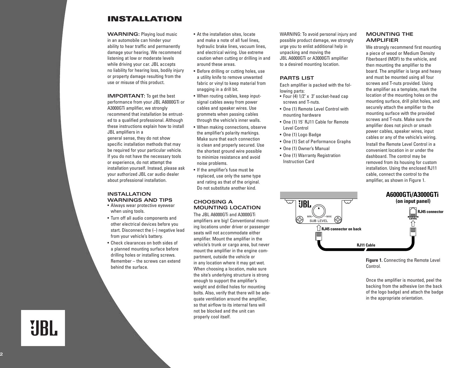 Page 2 of 12 - Jbl Jbl-Jbl-Car-Amplifier-A3000Gti-Users-Manual- 20377_A6000_GTi Amp_Eng  Jbl-jbl-car-amplifier-a3000gti-users-manual