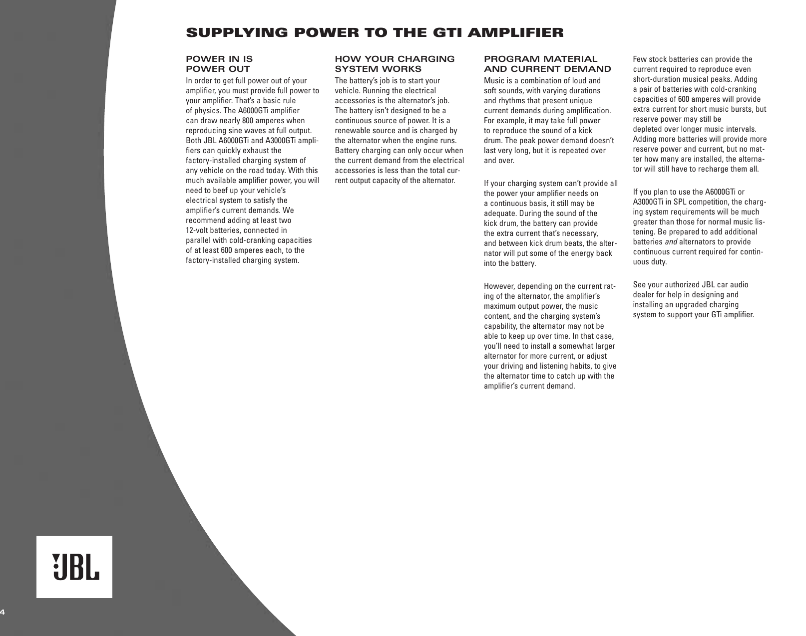 Page 4 of 12 - Jbl Jbl-Jbl-Car-Amplifier-A3000Gti-Users-Manual- 20377_A6000_GTi Amp_Eng  Jbl-jbl-car-amplifier-a3000gti-users-manual