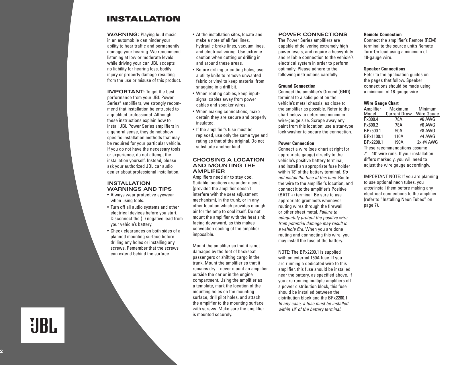 Page 2 of 8 - Jbl Jbl-Power-Series-Bpx1100-1-Users-Manual- Power Series Amp OM  Jbl-power-series-bpx1100-1-users-manual