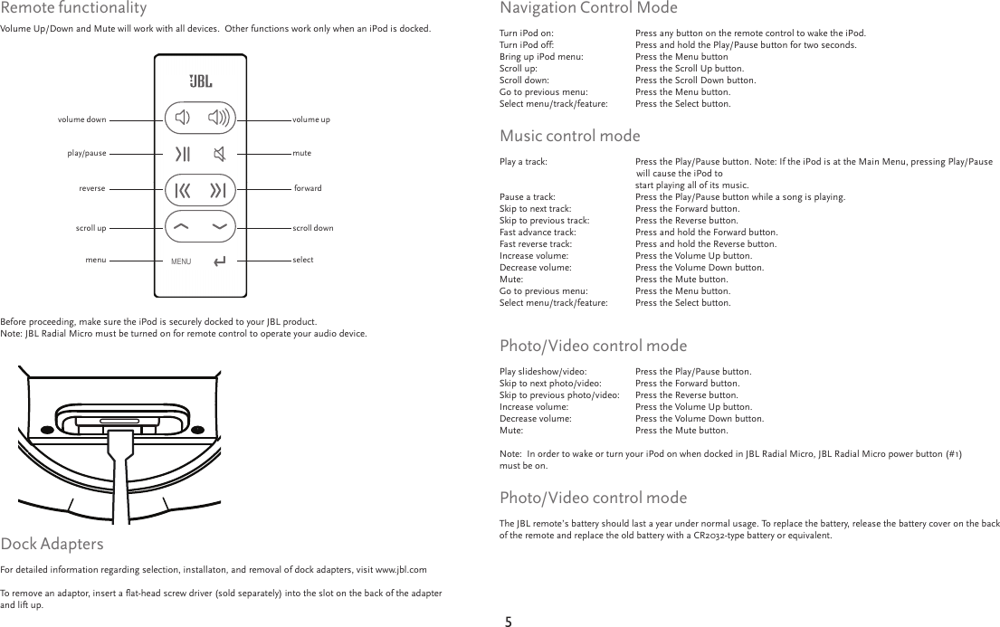 Page 5 of 9 - Jbl Jbl-Radial-Micro-Users-Manual-  Jbl-radial-micro-users-manual