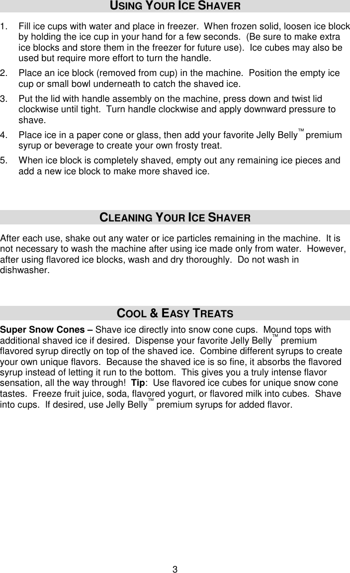 Jelly Belly Manual Ice Shaver Users L5823B_JB_Manual_Ice_Shaver