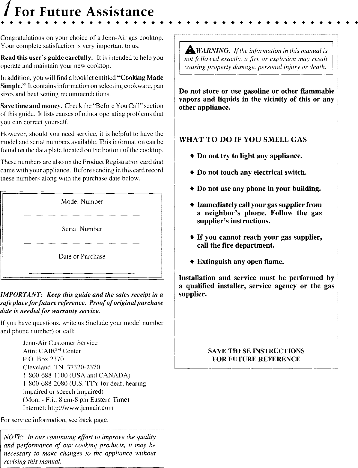 Page 2 of 8 - Jenn-Air CCG2523B User Manual  COOKTOP - Manuals And Guides L0521486
