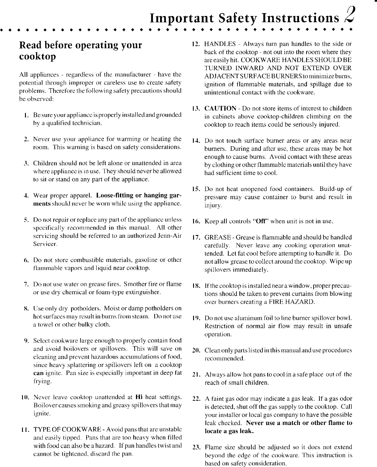 Page 3 of 8 - Jenn-Air CCG2523B User Manual  COOKTOP - Manuals And Guides L0521486