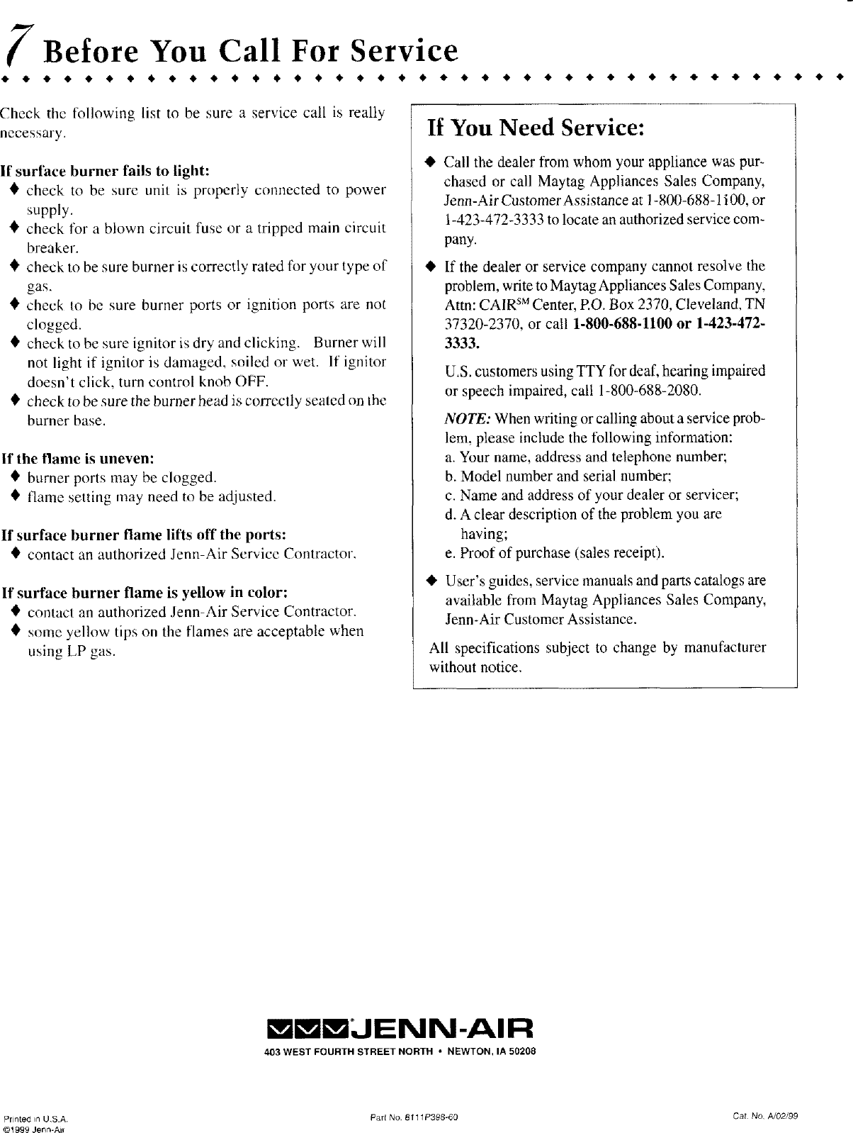 Page 8 of 8 - Jenn-Air CCG2523B User Manual  COOKTOP - Manuals And Guides L0521486