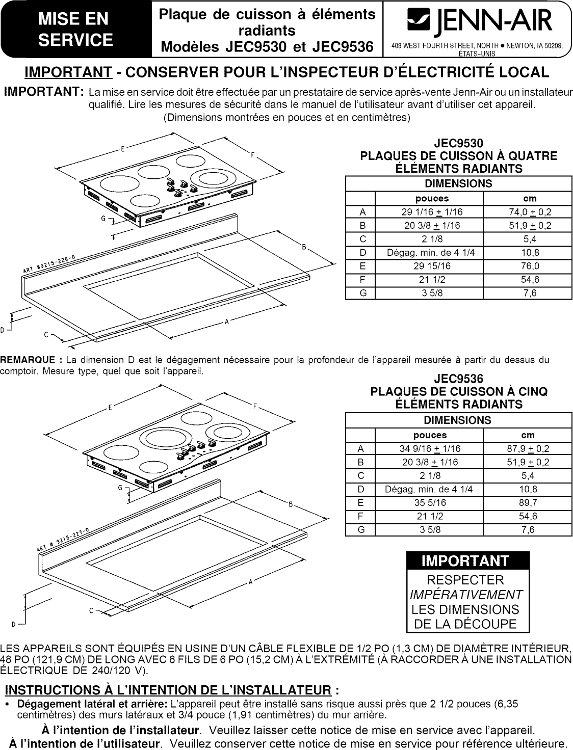Jenn Air JEC9536BDB13 User Manual 36 ELECTRIC COOKTOP Manuals And Guides 1203658L