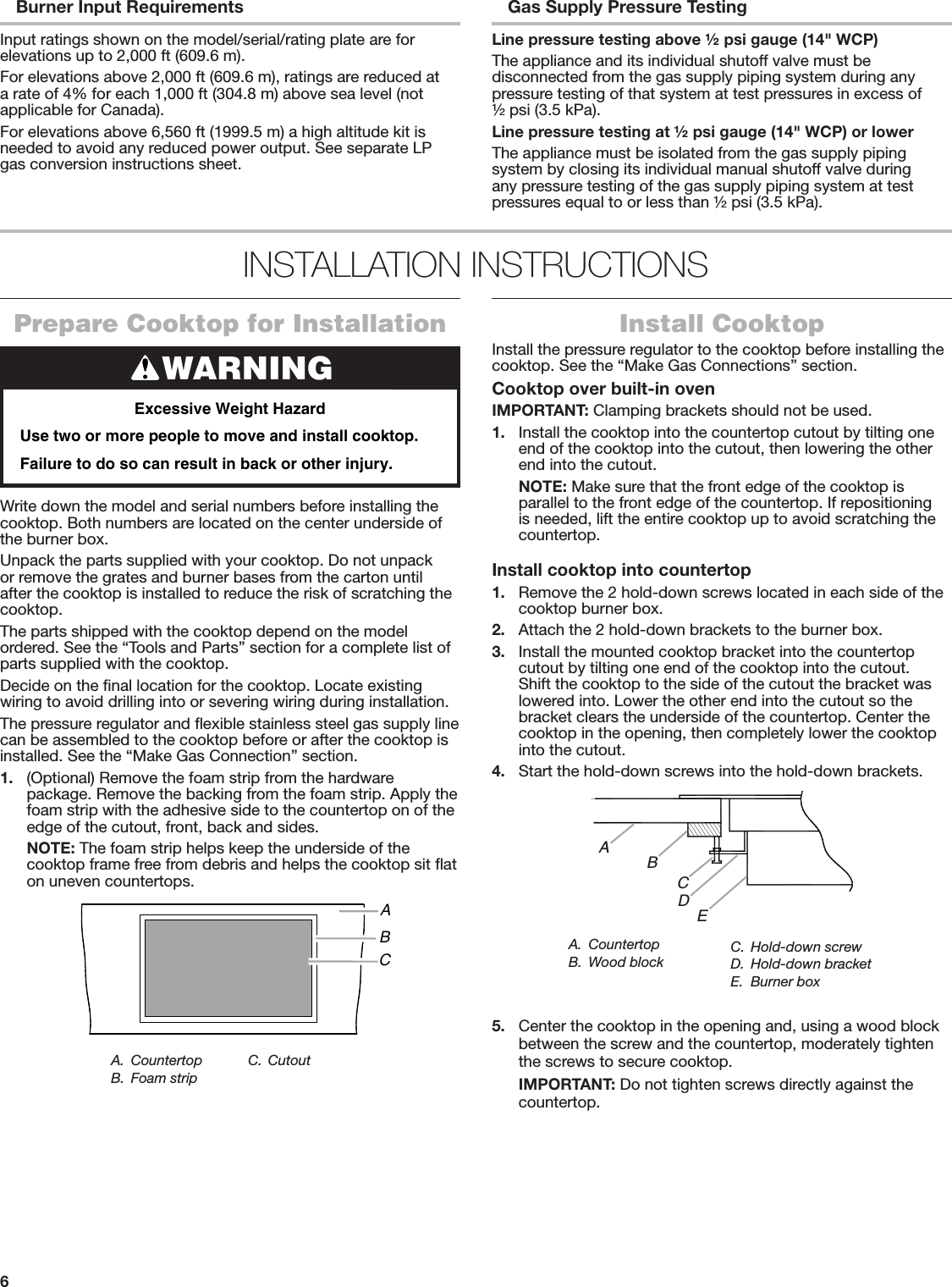 Page 6 of 10 - Jenn-Air JGC2530EB00 User Manual  GAS COOKTOP - Manuals And Guides 1709365L