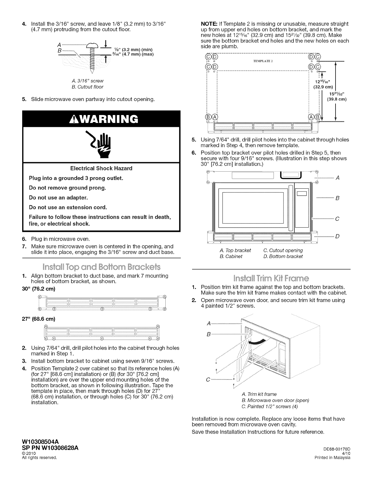 4. Install the 3/16" screw, and leave 1/8" Jenn Air JMC1150WB00 User Manual  ...