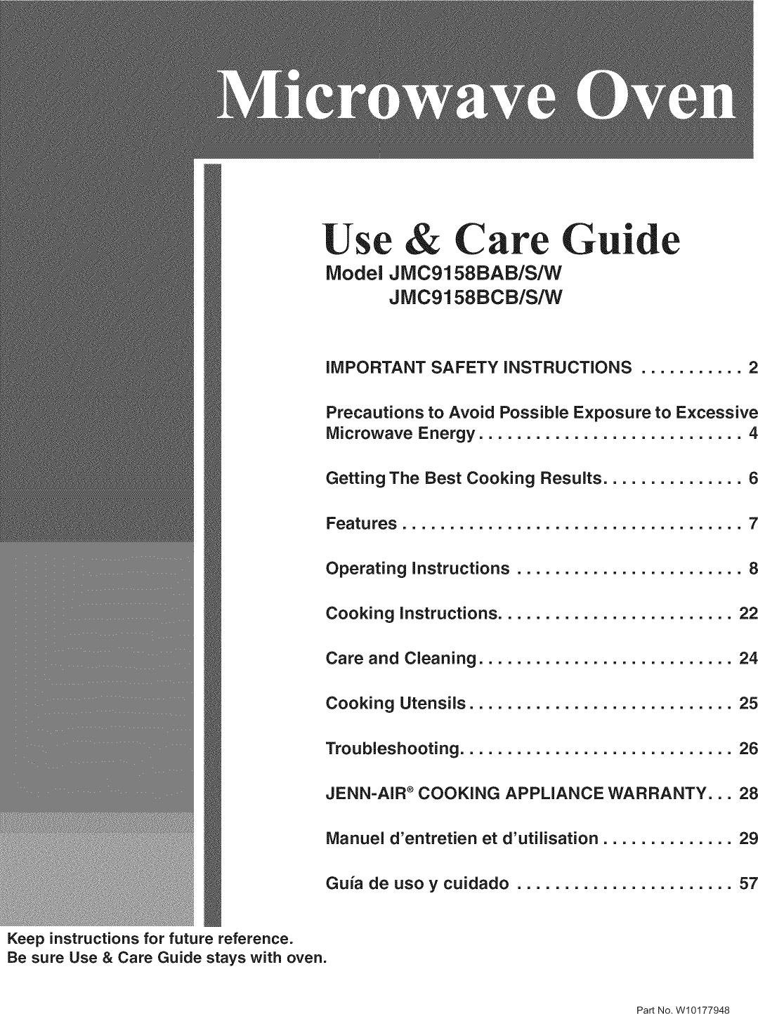 Jenn Air JMC9158BAB13 User Manual COUNTERTOP MICROWAVE 1.5 CU. FT