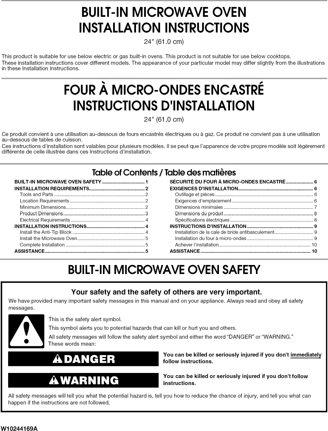 Page 1 of 12 - Jenn-Air JMD2124WS0 User Manual  BUILT-IN MICROWAVE OVEN - Manuals And Guides L0912048