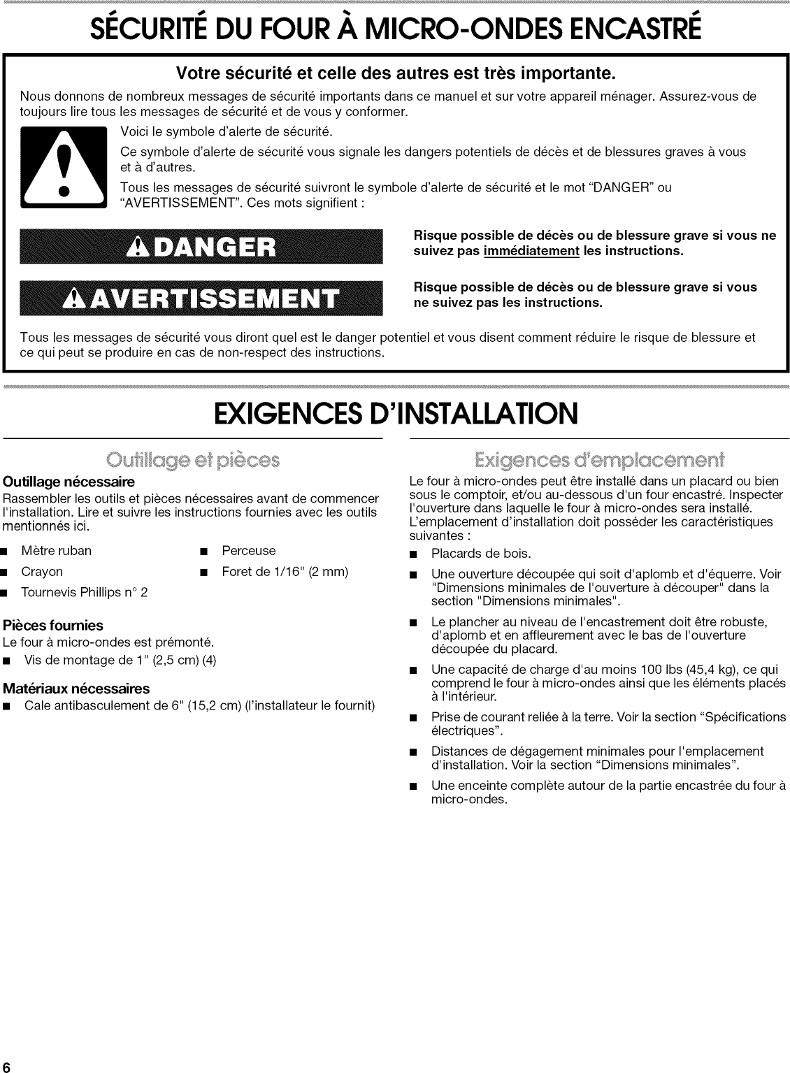 Page 6 of 12 - Jenn-Air JMD2124WS0 User Manual  BUILT-IN MICROWAVE OVEN - Manuals And Guides L0912048