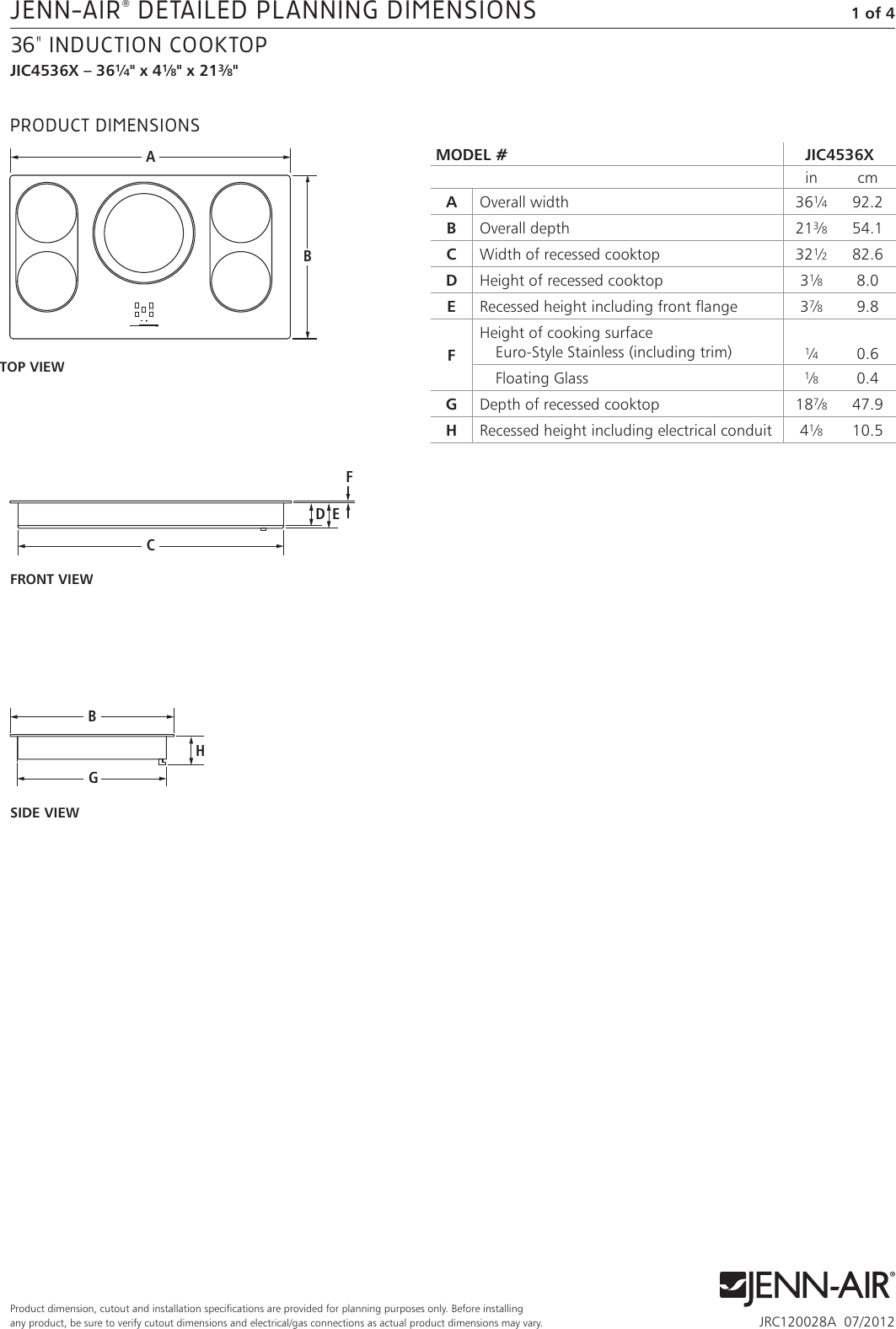 Jennair Jenn Air Cooktop Jic4536x Users Manual