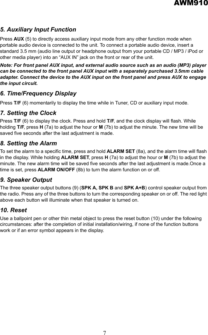 Page 7 of 12 - Jensen Jensen-Awm910-Users-Manual- AWM910 B  Jensen-awm910-users-manual
