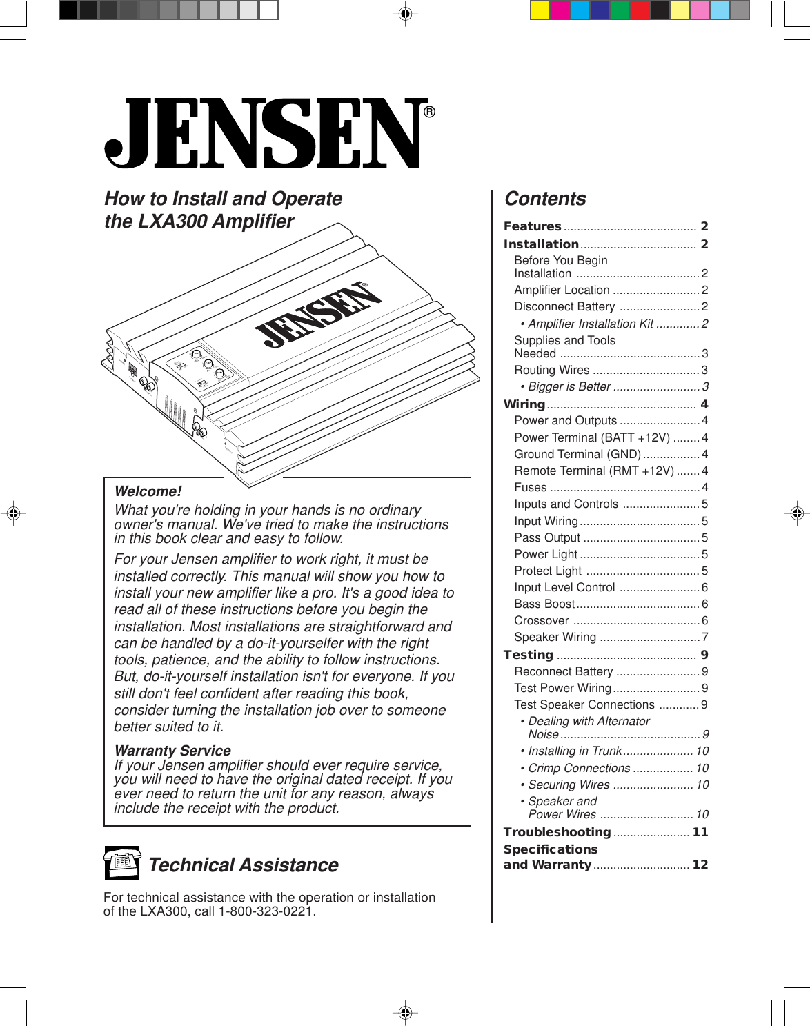 Jensen Car Amplifier Lxa300 Users Manual 5528Eamp.p65