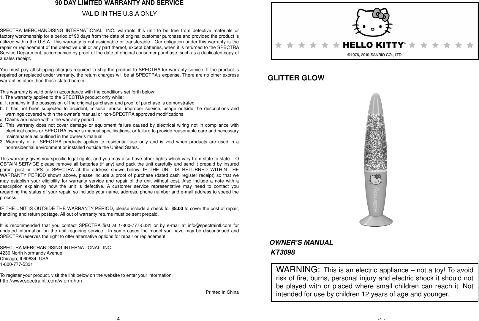 Page 1 of 2 - Jensen Jensen-Hello-Kitty-Kt3098-Users-Manual- 90 DAY LIMITED WARRANTY AND SERVICE  Jensen-hello-kitty-kt3098-users-manual