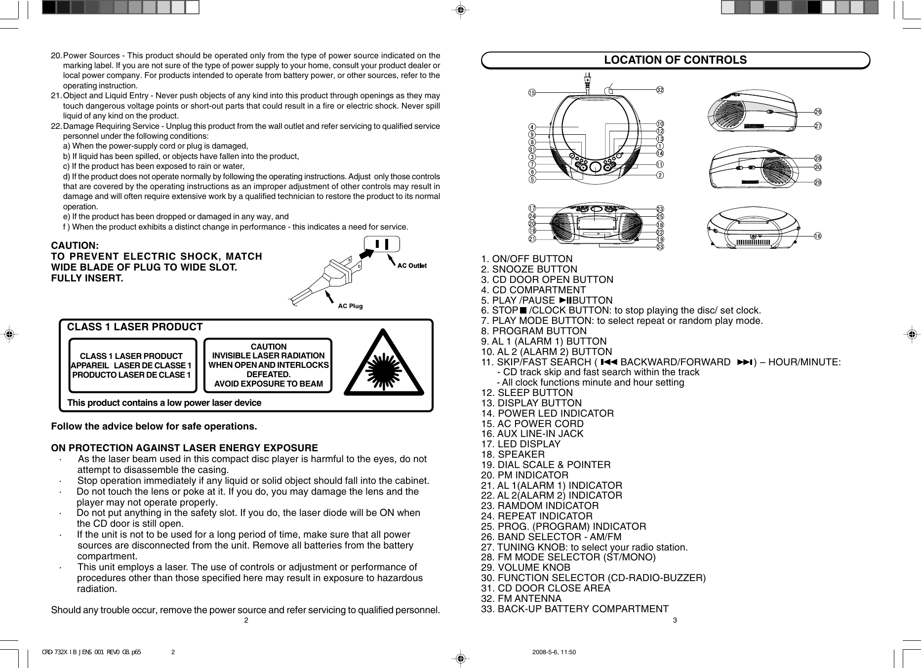 Page 2 of 5 - Jensen Jensen-Jcr-332-Instruction-Manual- CRD-732X IB JENS 001 REV0 GB.p65  Jensen-jcr-332-instruction-manual