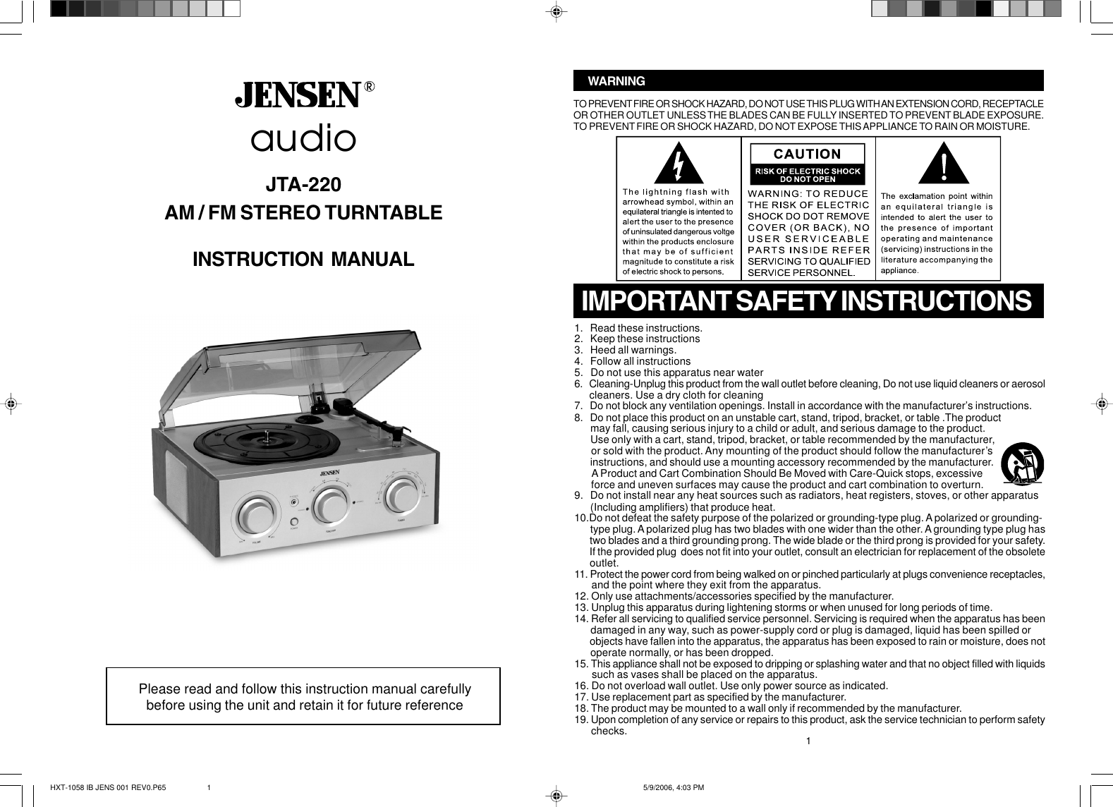 Page 1 of 3 - Jensen Jensen-Jta-220-Users-Manual- JTA-220 EIB JENS 001 REV2  Jensen-jta-220-users-manual
