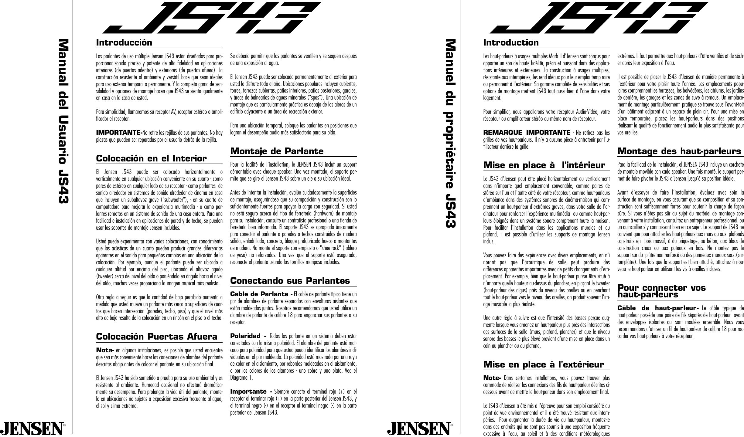 Page 3 of 4 - Jensen Jensen-Multi-Purpose-Speakers-Js43-Users-Manual- SPK 090102 INST JS43  Jensen-multi-purpose-speakers-js43-users-manual