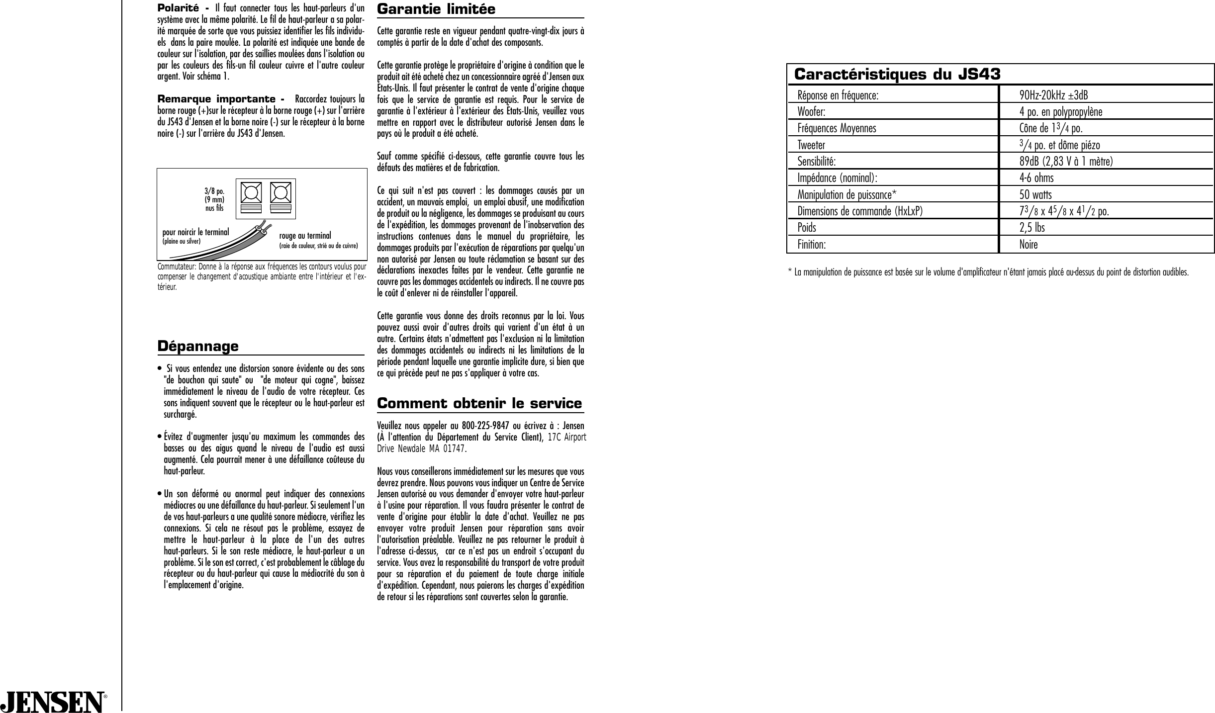 Page 4 of 4 - Jensen Jensen-Multi-Purpose-Speakers-Js43-Users-Manual- SPK 090102 INST JS43  Jensen-multi-purpose-speakers-js43-users-manual