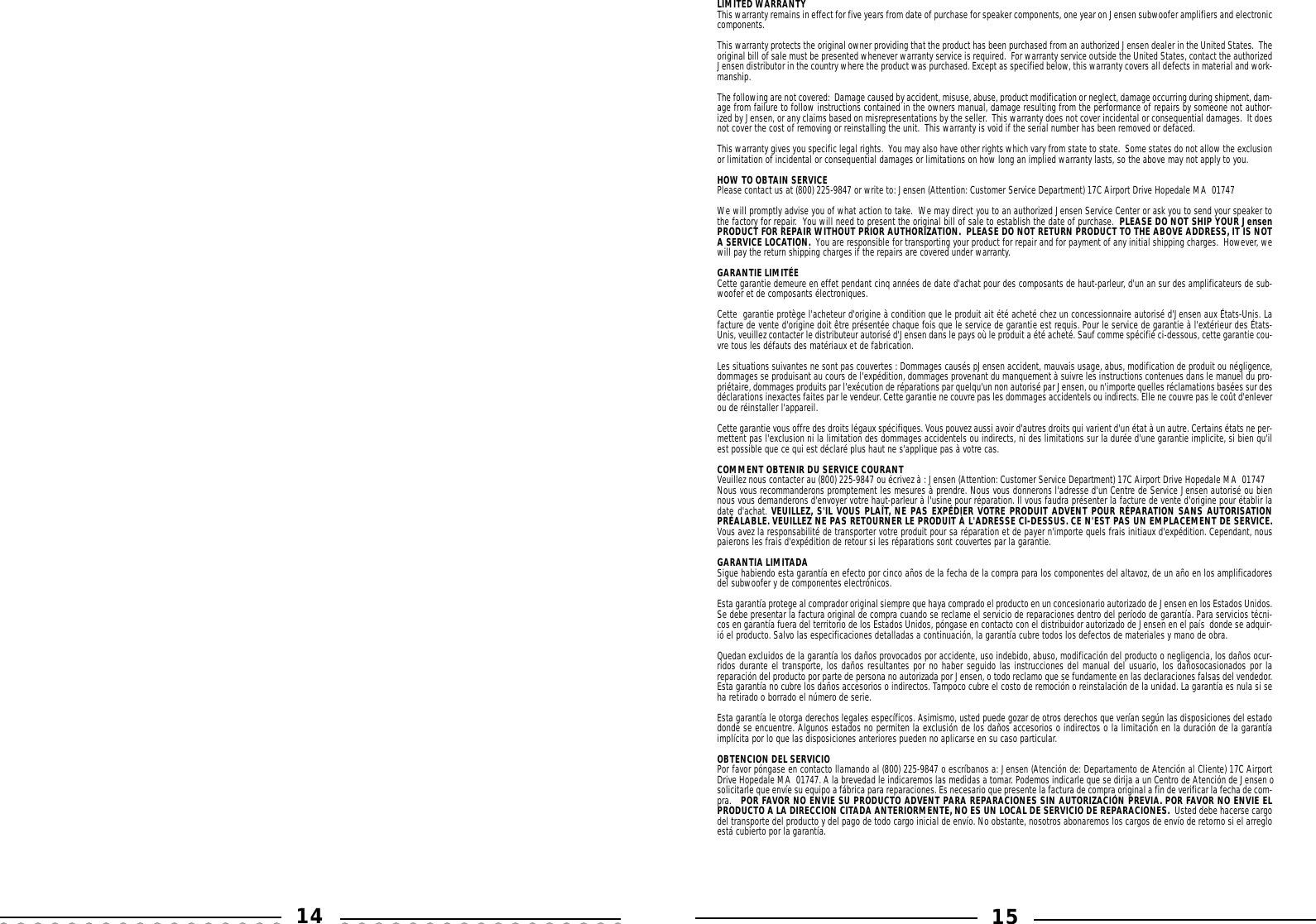 Page 8 of 9 - Jensen Jensen-Powerstation-Users-Manual- SPK 040203 INST_JPC25  Jensen-powerstation-users-manual