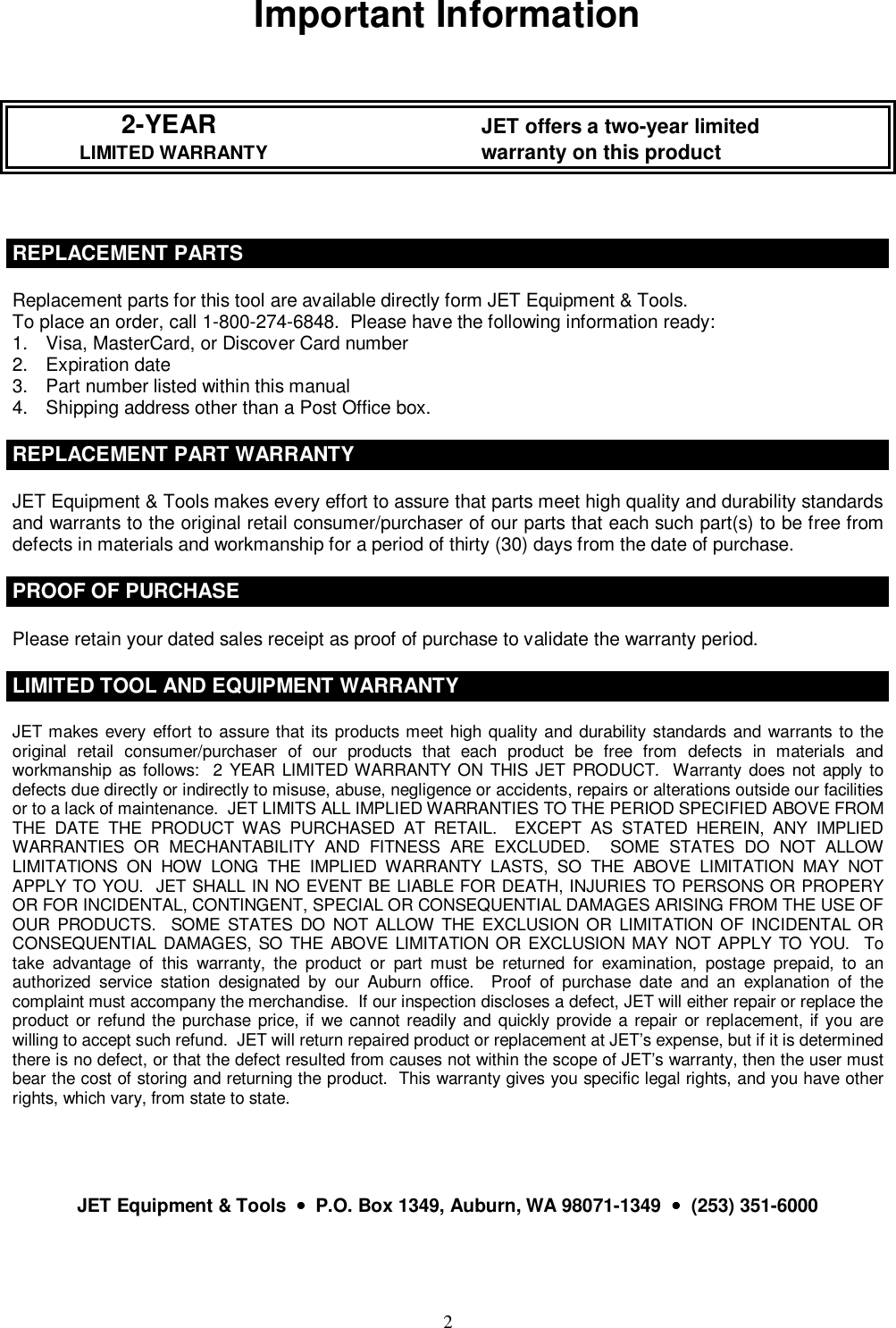 Page 2 of 11 - Jet-Tools Jet-Tools-Afs-2000-Users-Manual-  Jet-tools-afs-2000-users-manual