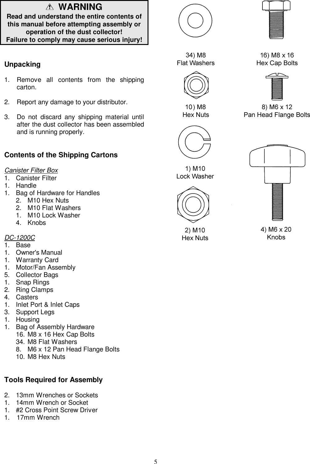 Jet Tools Dc 1200C Users Manual