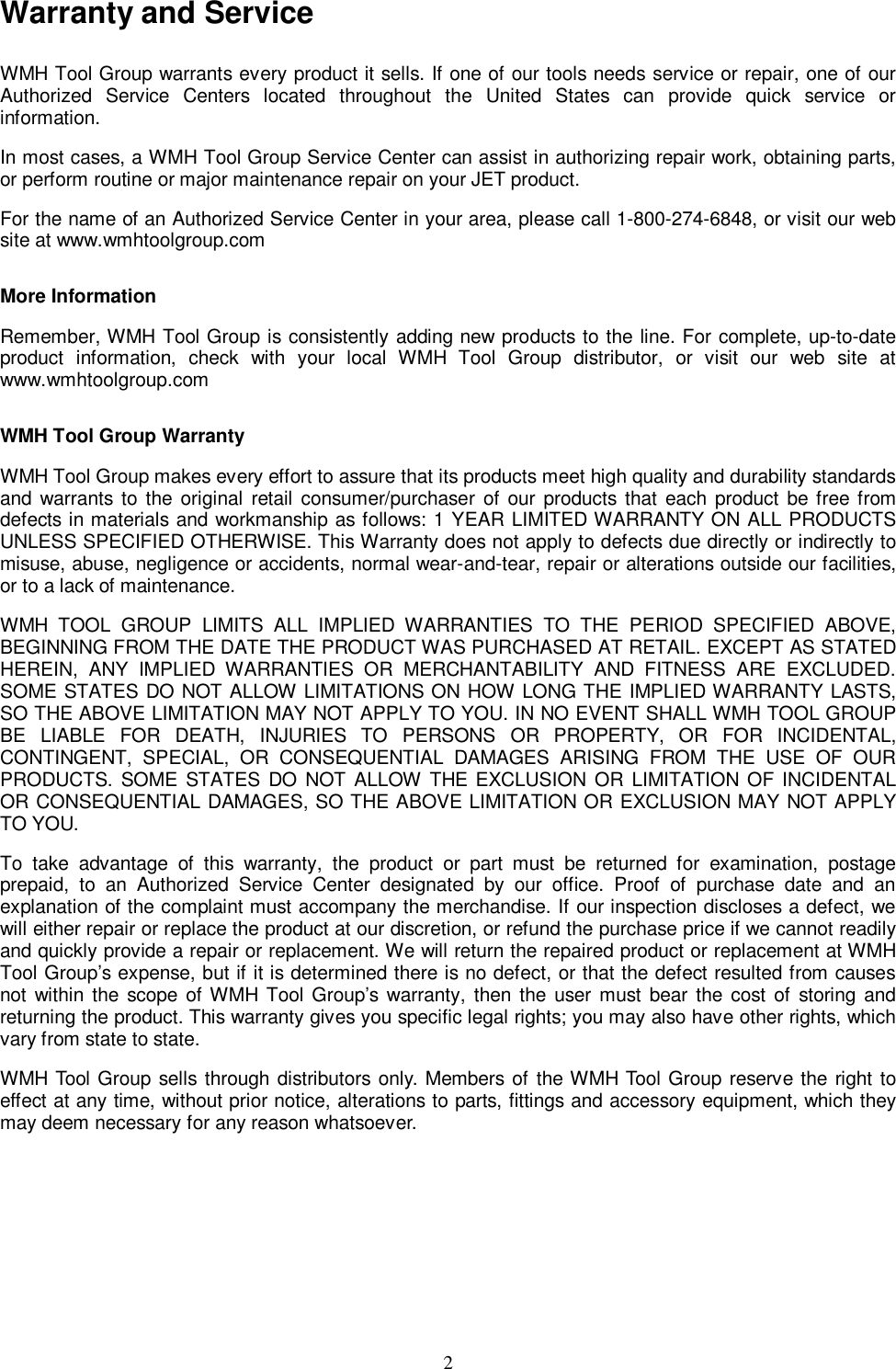 Page 2 of 8 - Jet-Tools Jet-Tools-Fs-1636N-Users-Manual M-754636 FS-1636N, 1652N Foot Shear Manual - Rev G