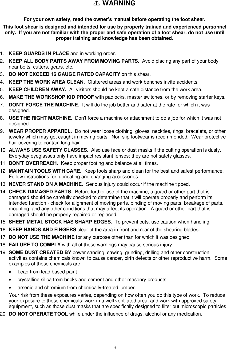 Page 3 of 8 - Jet-Tools Jet-Tools-Fs-1636N-Users-Manual M-754636 FS-1636N, 1652N Foot Shear Manual - Rev G