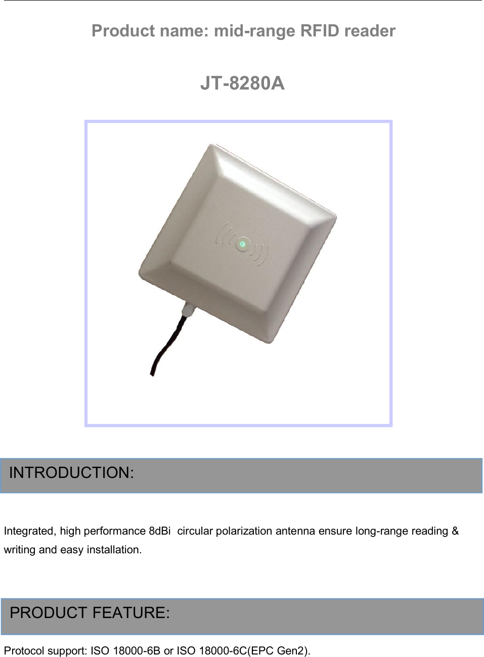 Jietong Technology JT-8280B UHF RFID Reader User Manual JT 8280A