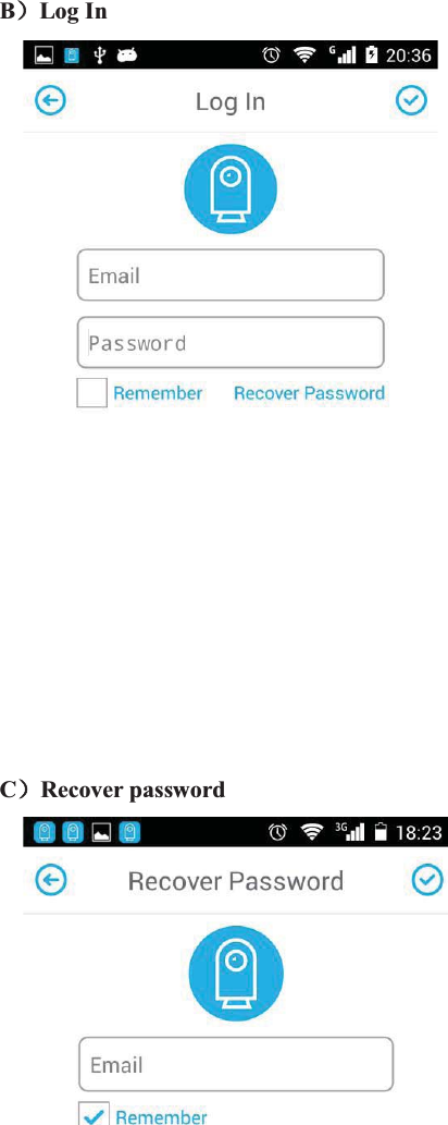 B˅˅Log In     C˅Recover password     