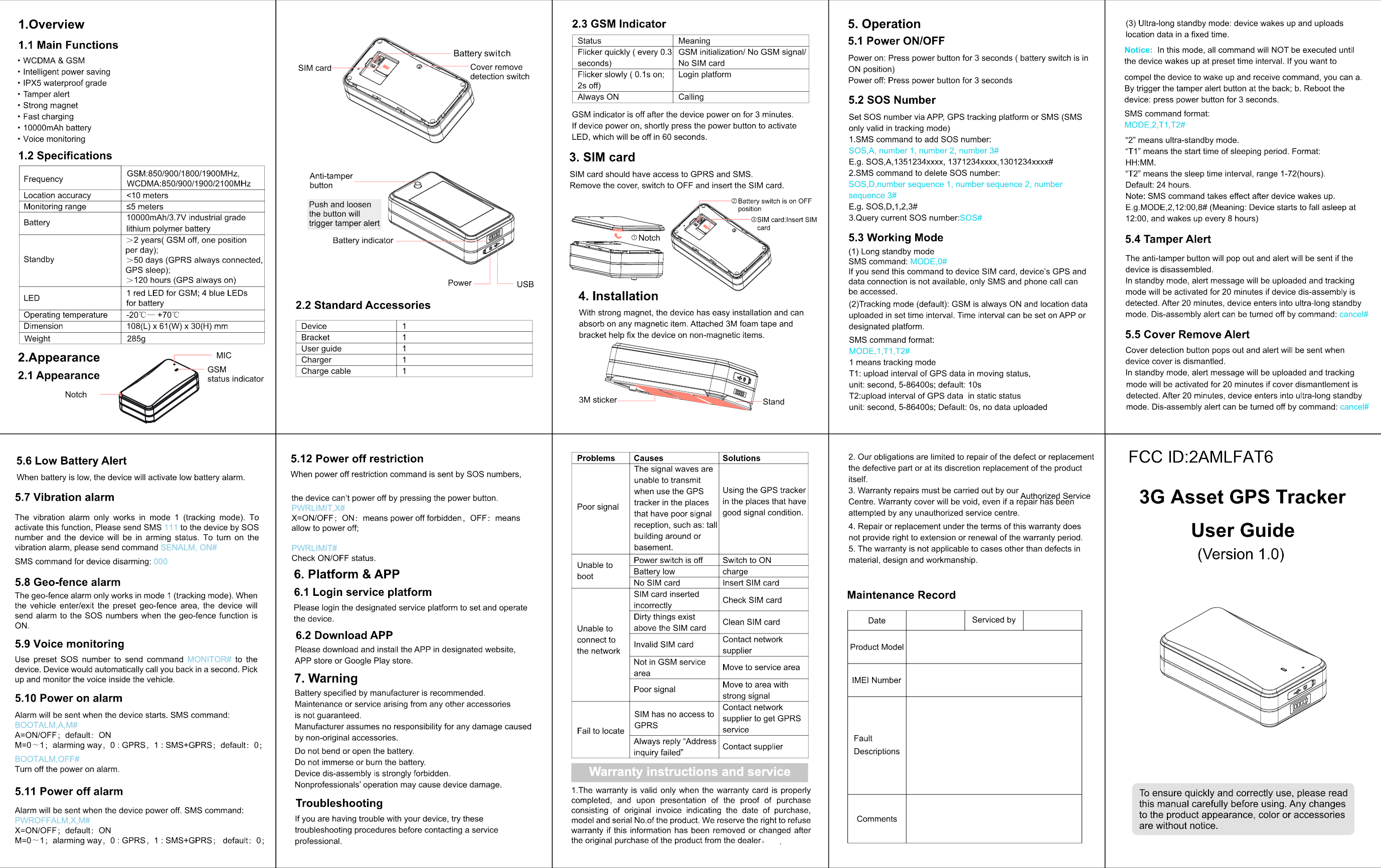Jimi IoT AT6 ASSET GPS TRACKER with GSM and WCDMA User Manual