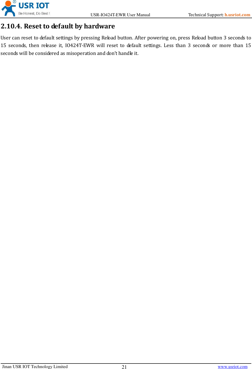 Page 21 of Jinan USR IOT Technology IO424T 4DI4DO2AI1PT Network IO with ETH/WIFI User Manual USR IO424T EWR  V1 0 3 01