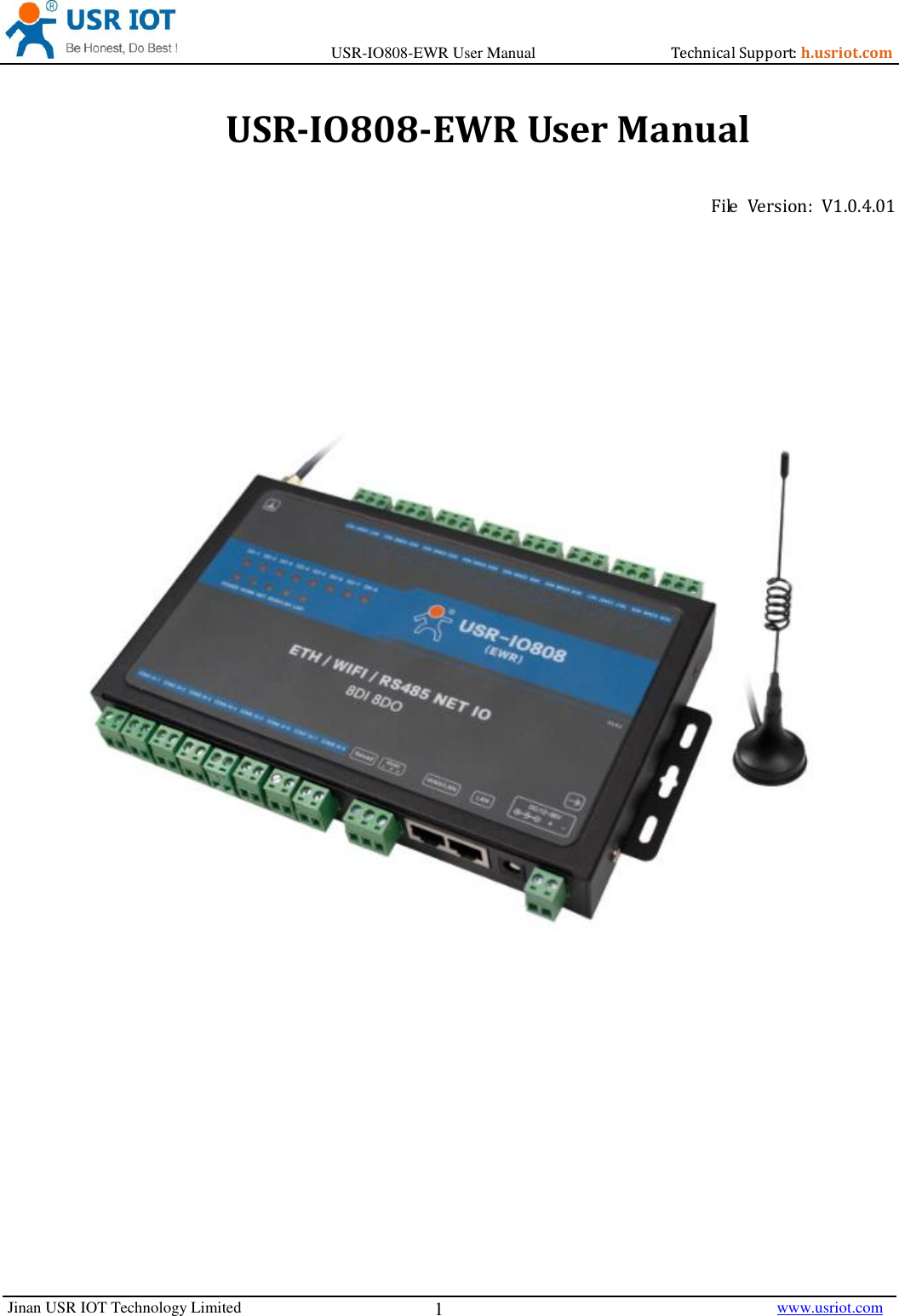 Page 1 of Jinan USR IOT Technology IO808 8DI8DO Network IO with ETH/WIFI User Manual USR IO808 EWR  V1 0 4 01