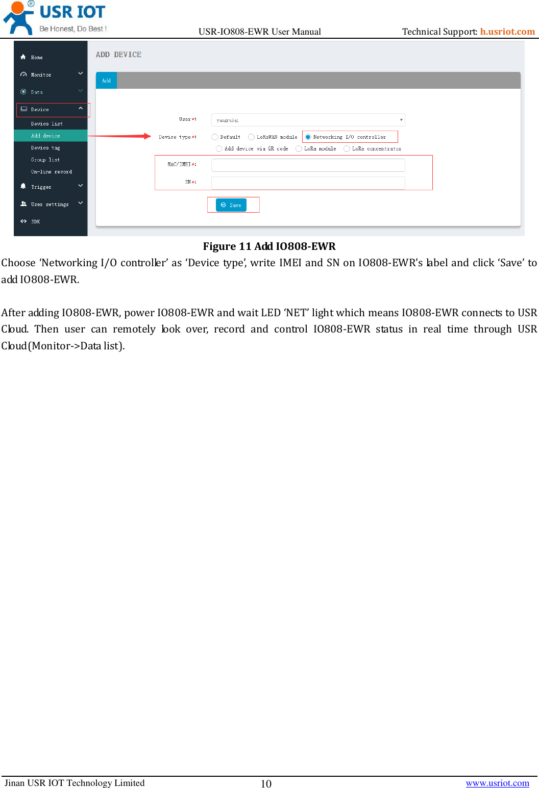 Page 10 of Jinan USR IOT Technology IO808 8DI8DO Network IO with ETH/WIFI User Manual USR IO808 EWR  V1 0 4 01